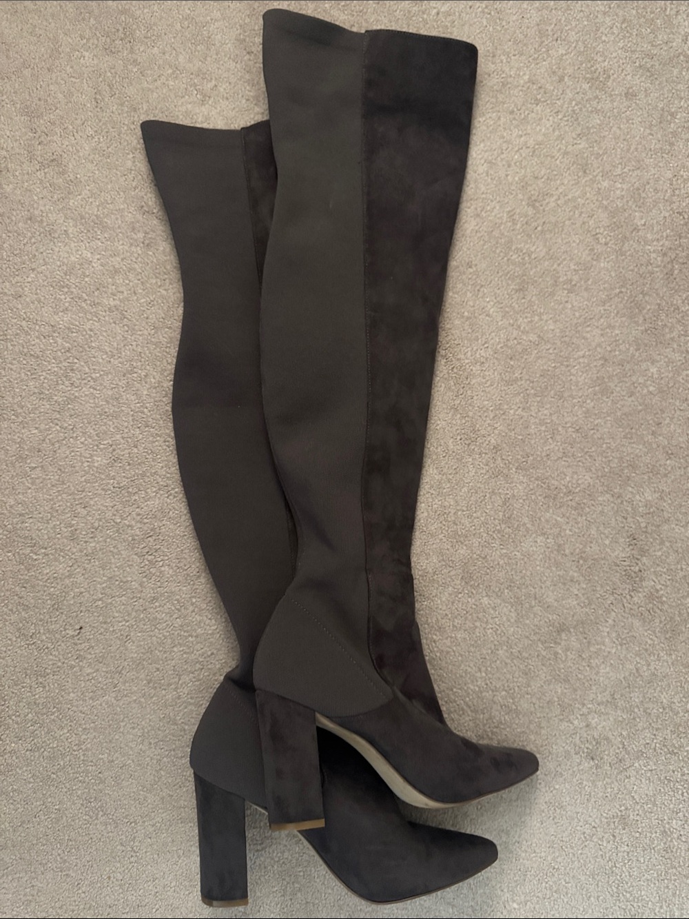 Steve Madden Everly Over-the-Knee Suede Block Heel Boots in Taupe